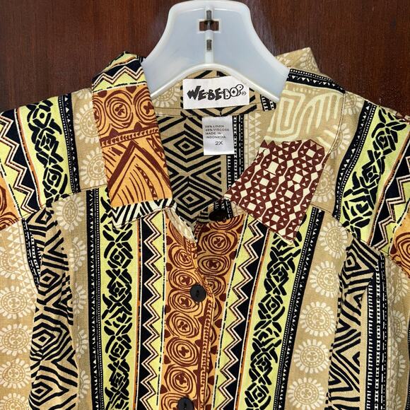 New! We Be Bop Tunic Top 2X Botswana Plus Boho Linen Button Up Tribal Safari - Picture 5 of 12